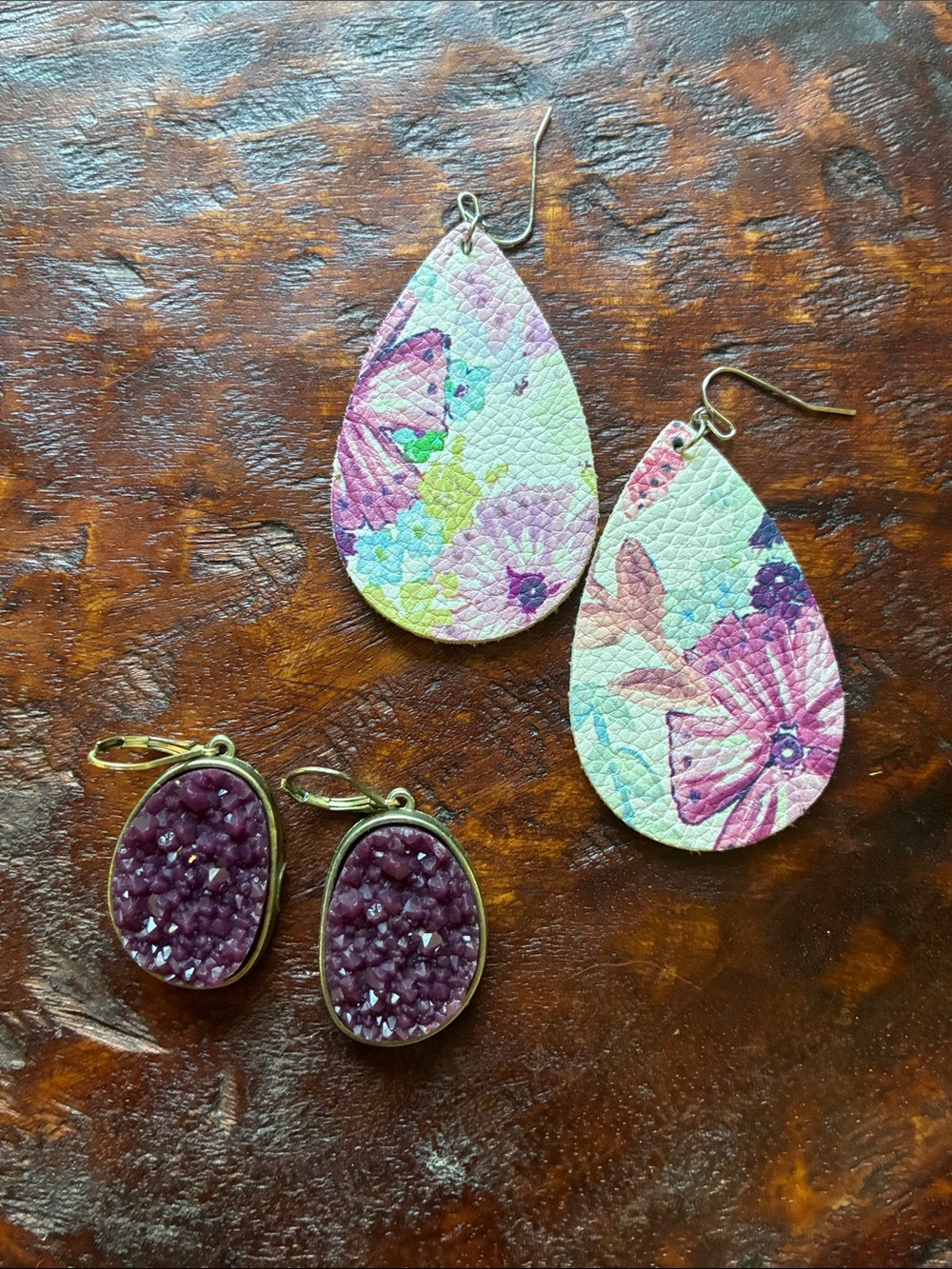 Drop dangle purple earrings
